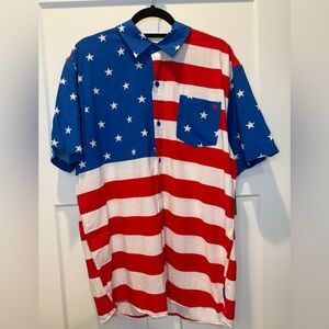 NWT Tipsy Elves American‎ Flag Short Sleeve Button Shirt XL